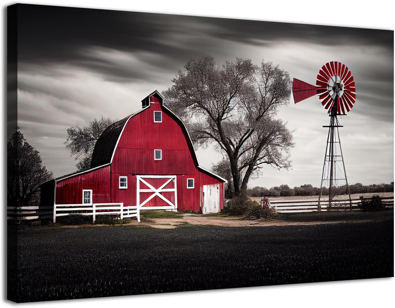 Farmhouse Red Barn Wall Art Windmill Wall Decor Vintage Country Nature Landscape