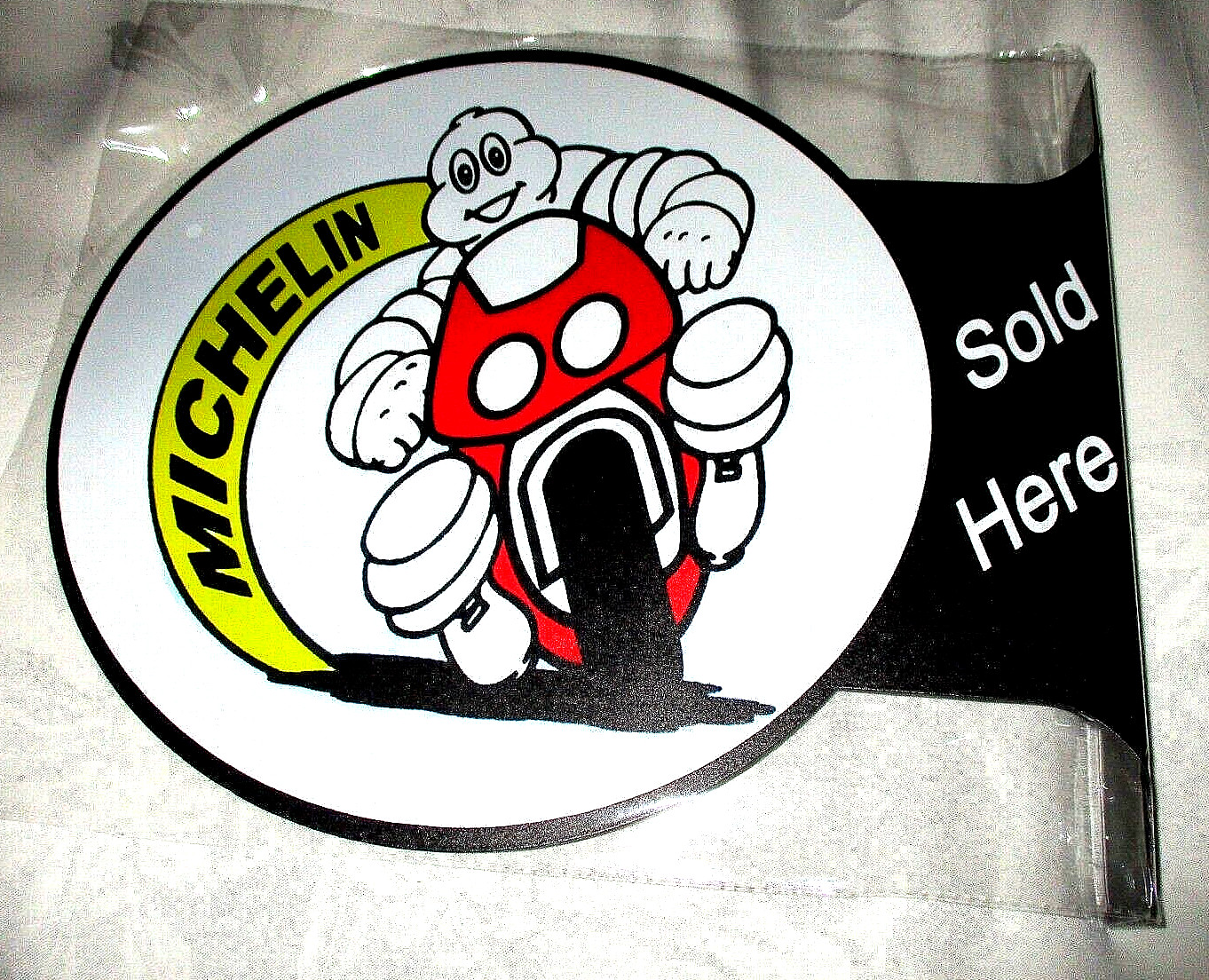 MICHELIN Motorcycle Tires Double-Sided Imprint Metal Flange Sign #04 – NEW