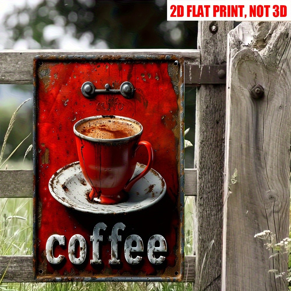 Vintage Coffee Metal Sign Retro Red Coffee Cup Wall Ar Decor for Kitchen Cafe