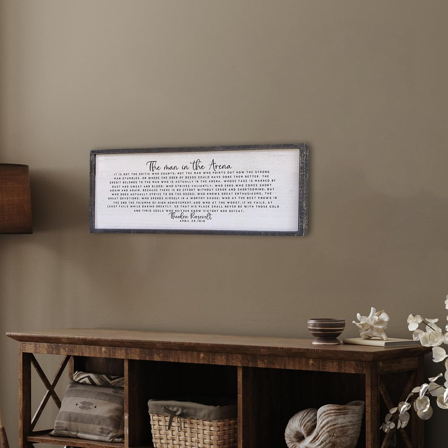 The Man In The Arena Wall Decor 40″x15″ Morden Office Motivational Wood Frame…