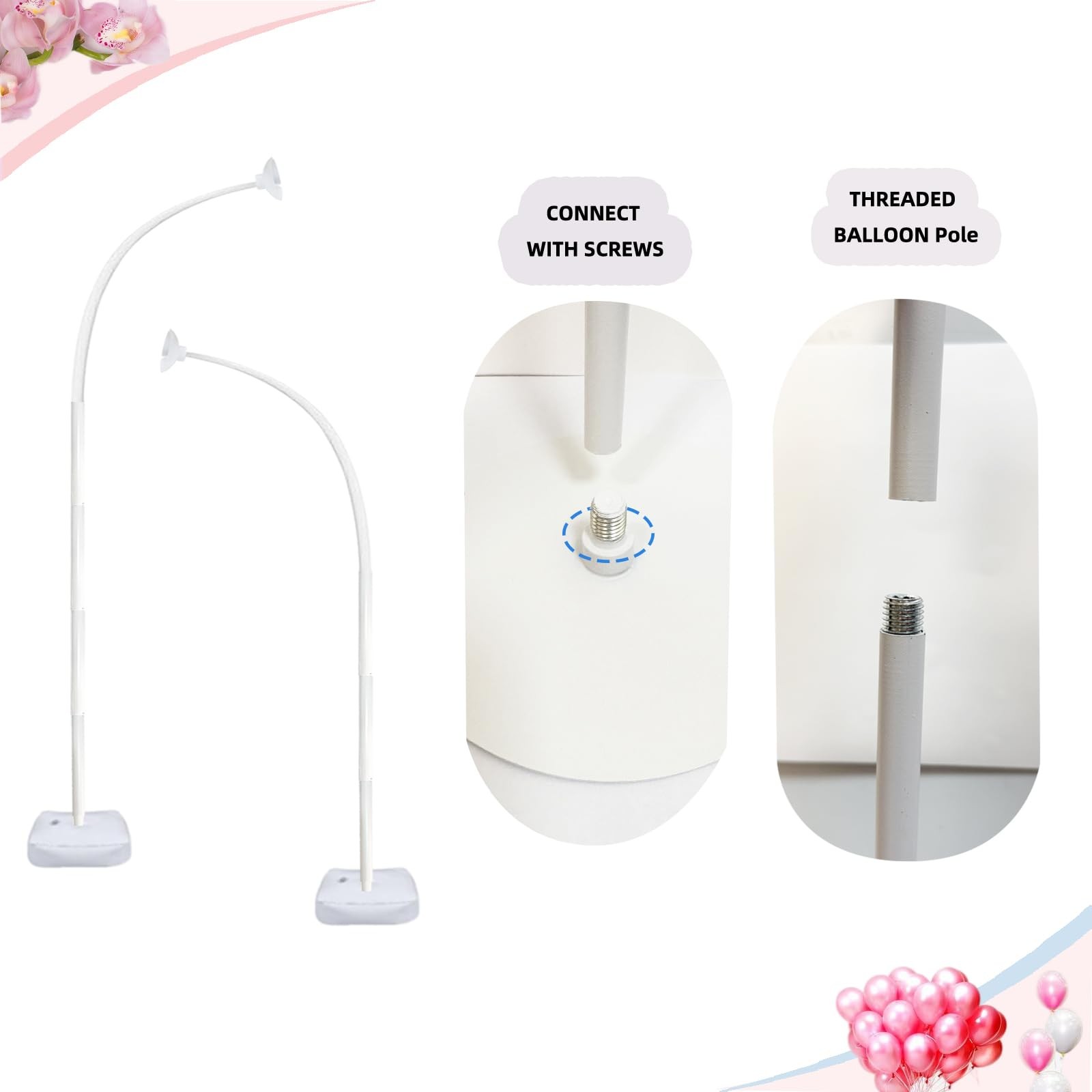 Balloon Arch Kit Stand with Base, 9Ft & 5.6Ft High Free Bending Half Arch Sta…