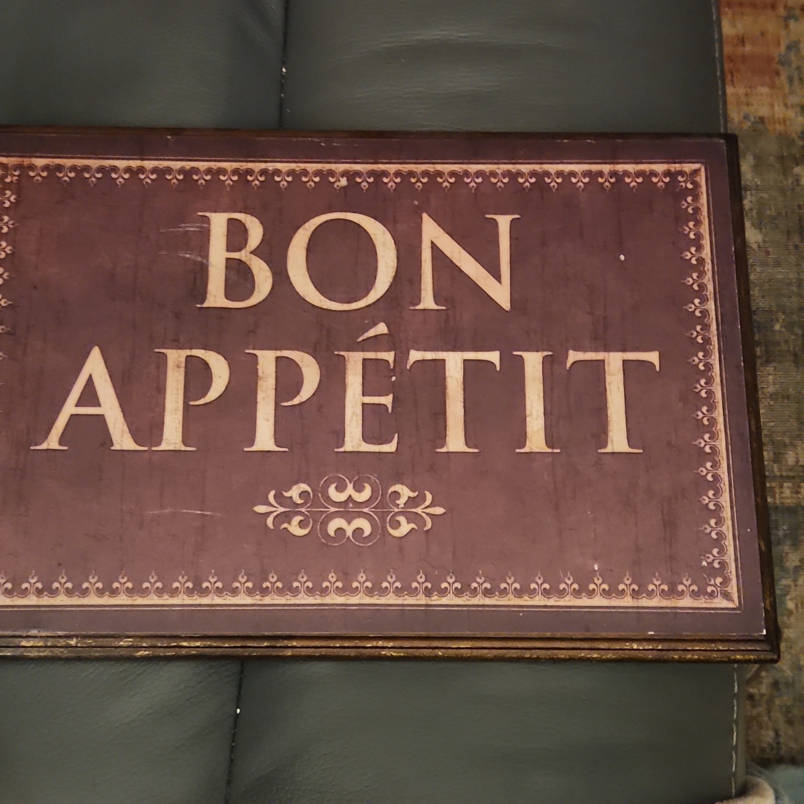 Bon Appétit Wood Wall Mounted Kitchen Sign, Brown/Beige Typography, Rectangle