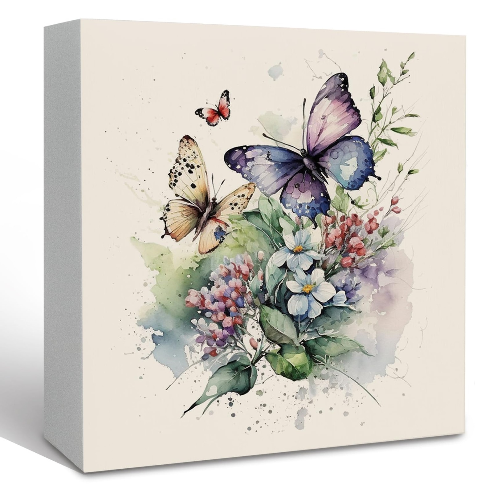 Vintage Butterfly Floral Wooden Box Sign Desk Decor, Butterfly Bathroom Decor…