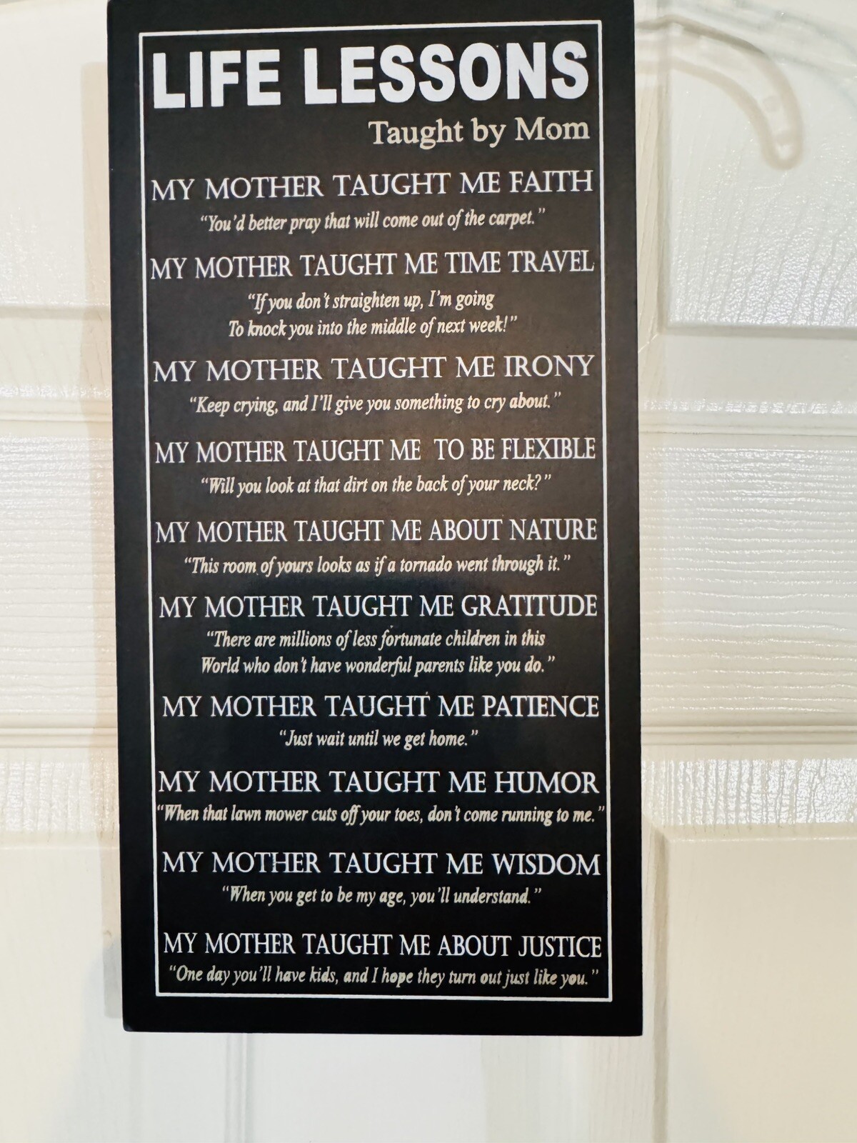 Life Lessons Taught By Mom Plaque, 6.5 x 13 In. Adams Co Funny Mother Sayings