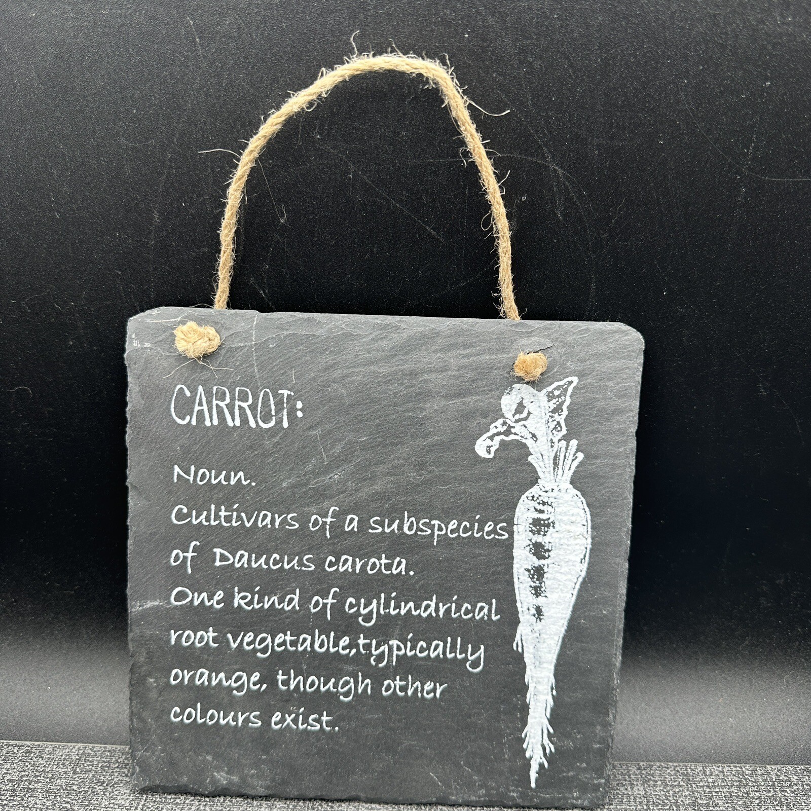 Kitchen Wall Art Rustic Natural Black Slate Hanging Carrot Sign Plaque Decor