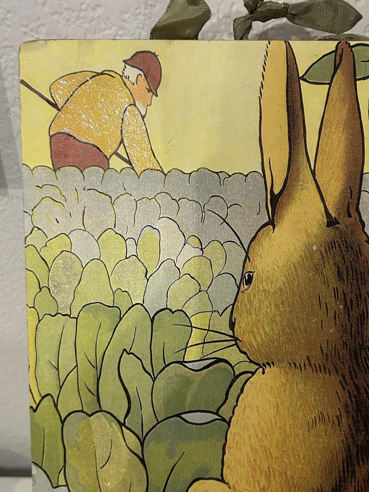 Vintage Moonlight & Roses Rabbit Storybook Boards Set of 4 Mica Glitter 11×16”