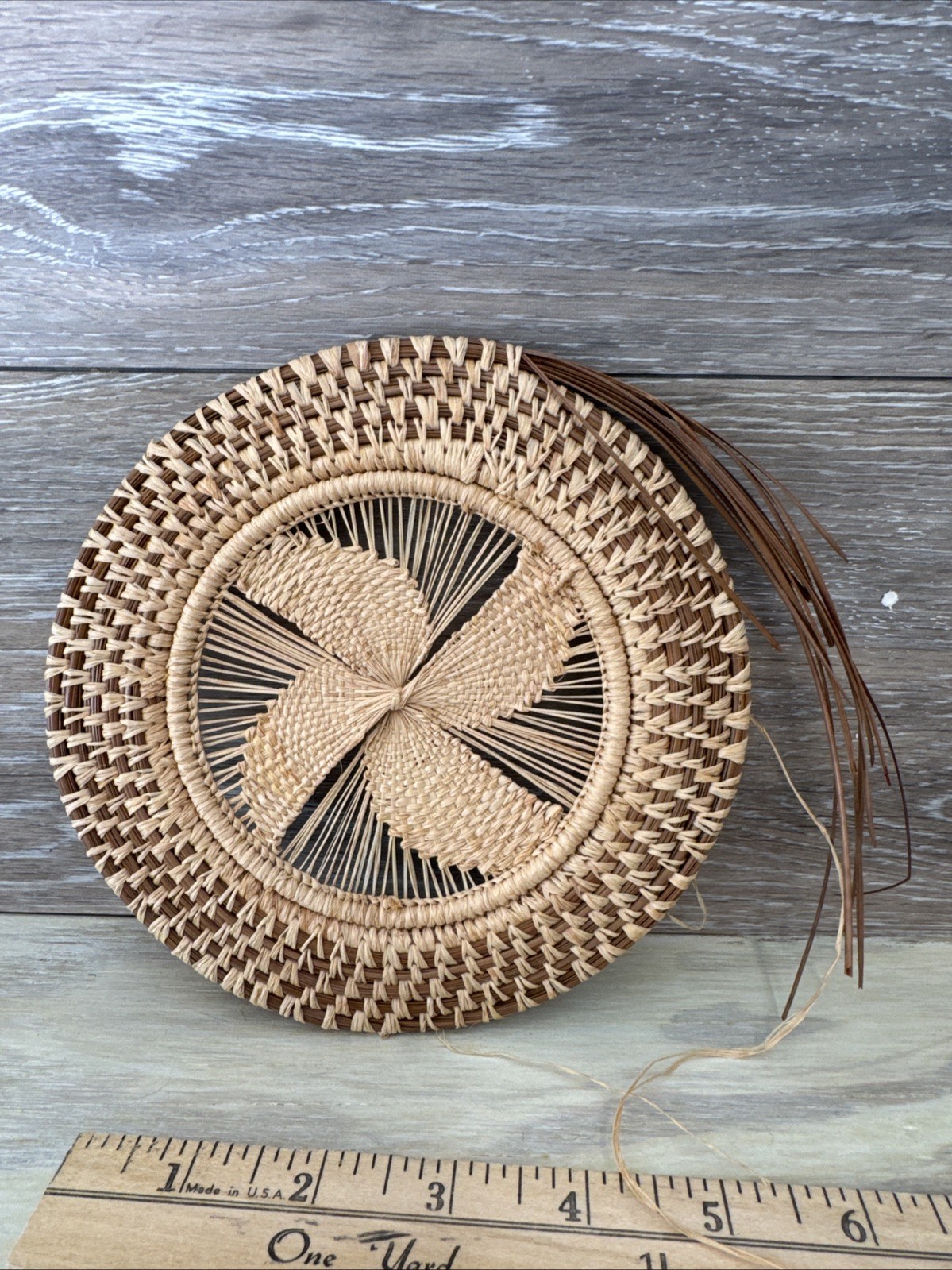 7 In Pine Straw & BLONDE STRAW WOVEN CIRCLE WALL HANGING.
