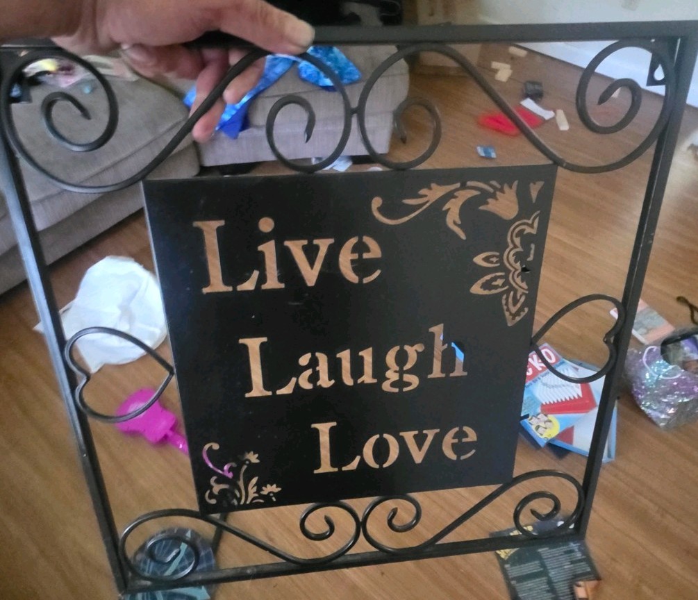 Live Laugh Love Black Metal Wall Mounted Plaque Sign, Vertical Rectangle
