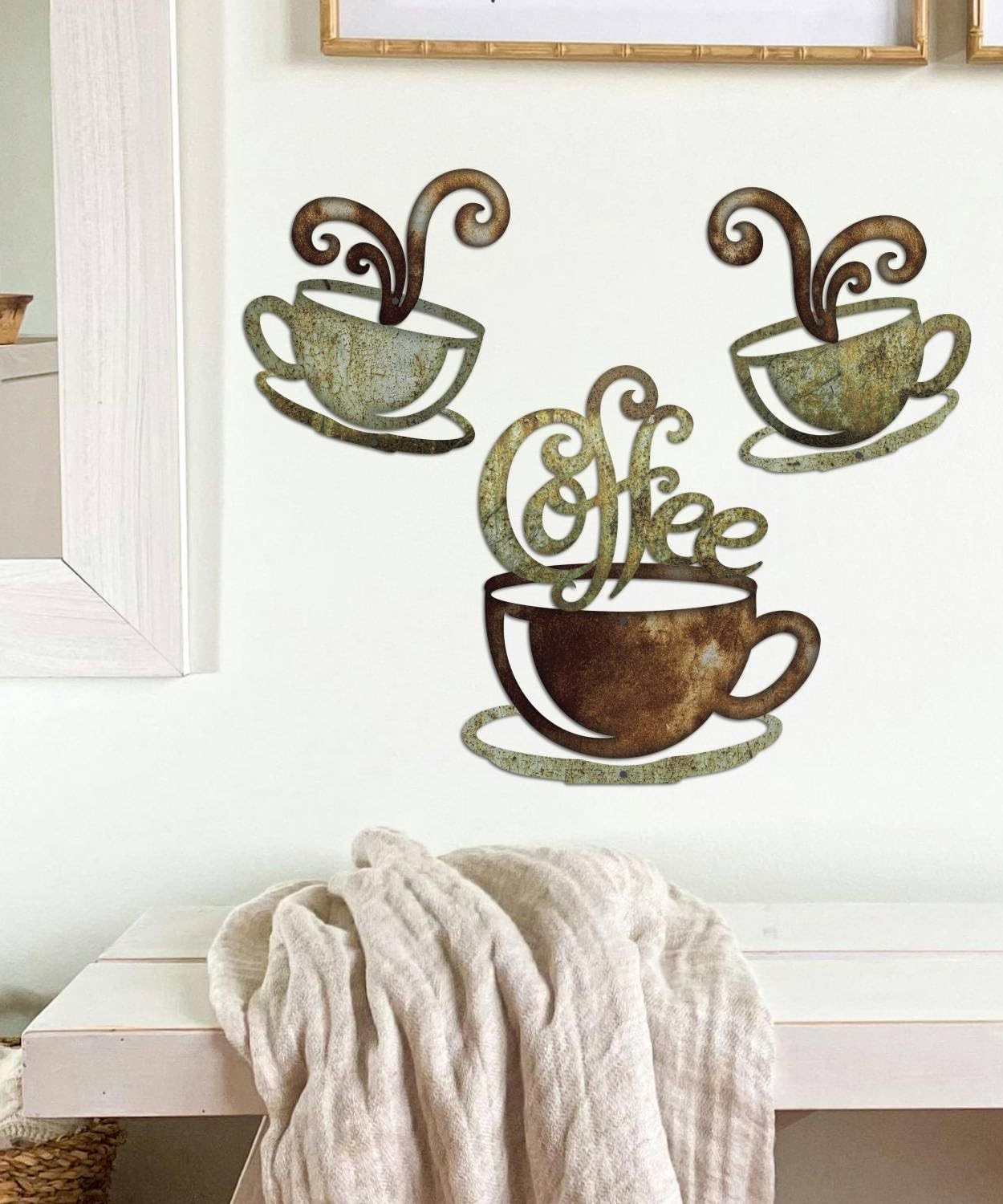 Rustic Coffee Cup Metal Wall Decor, Vintage Coffee Bar Kitchen Wall Art, Set …