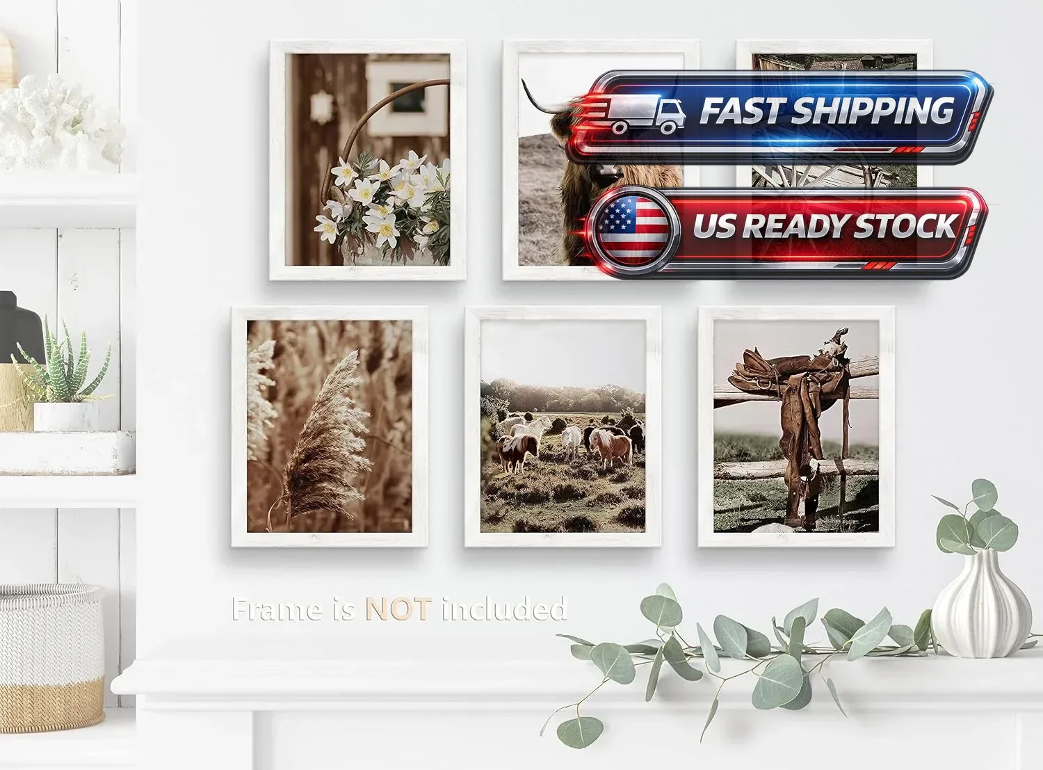 Highland Cow Bathroom Wall Art Prints, Rustic Decor, Unframed, 8X10 Inches, 9 Pc
