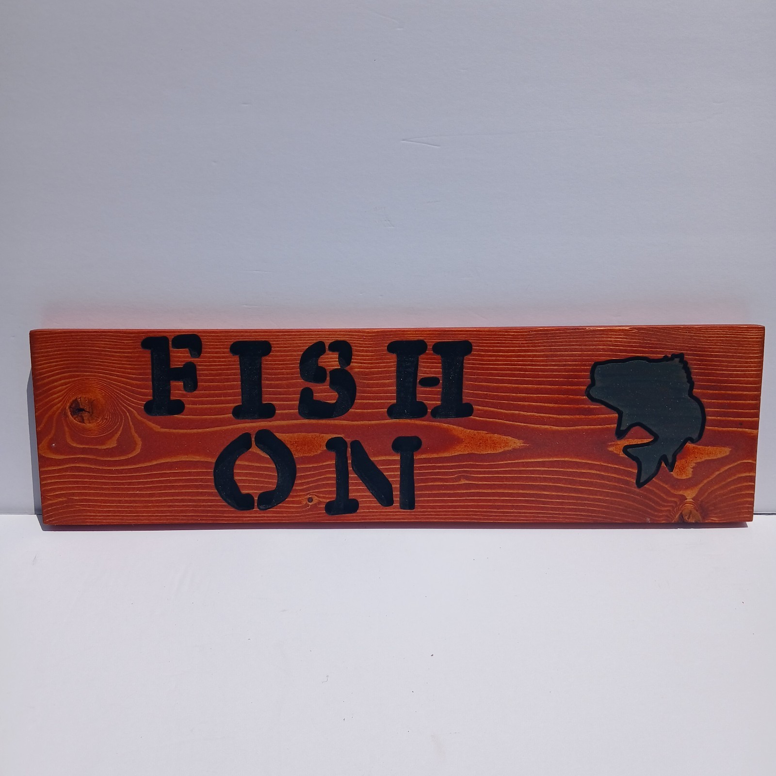 Hand-Carved 20″ X 5″ FISH ON Wooden Sign.