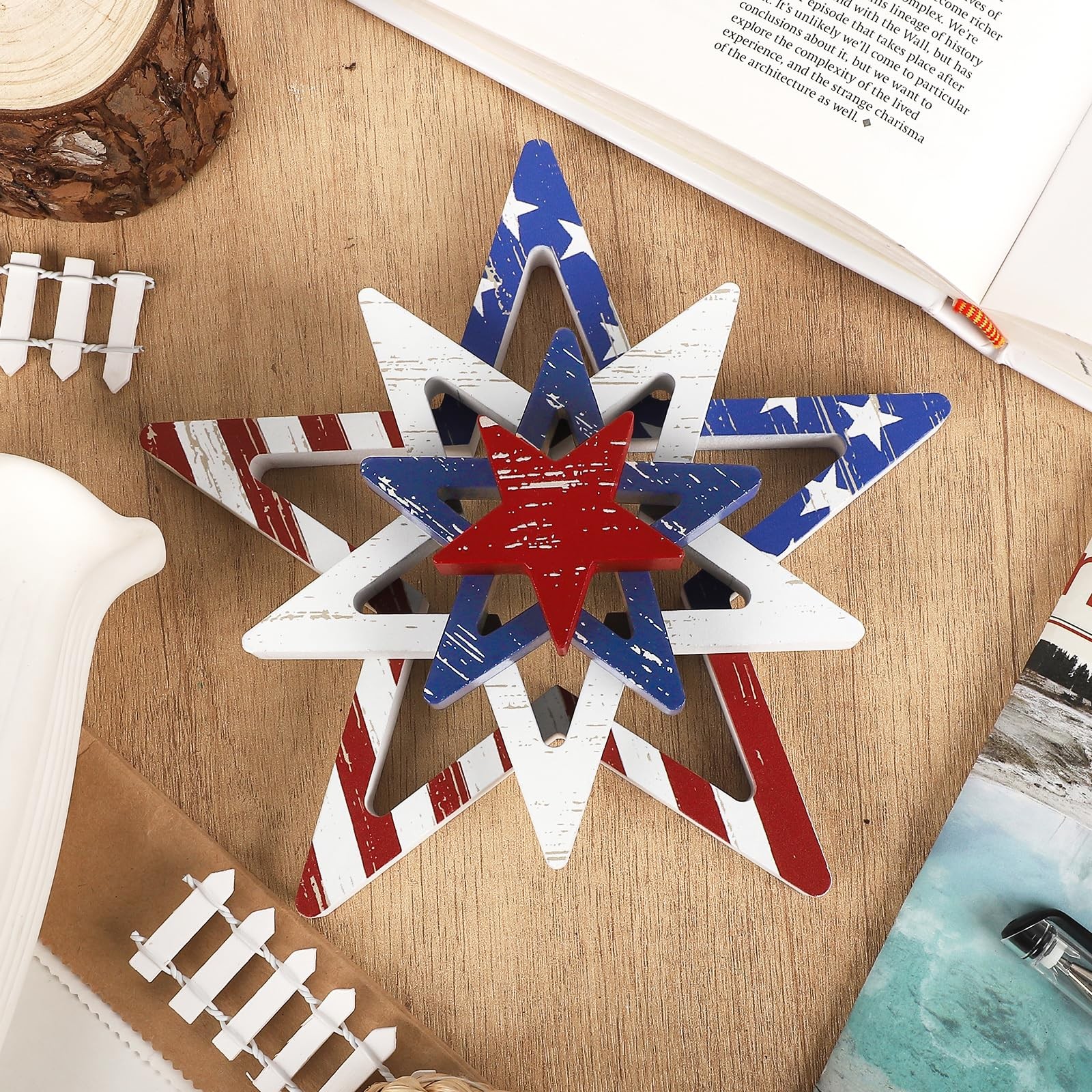 COCHIE 4th of July Decorations Stars Set of 4, Red White Blue Decor, Patrioti…