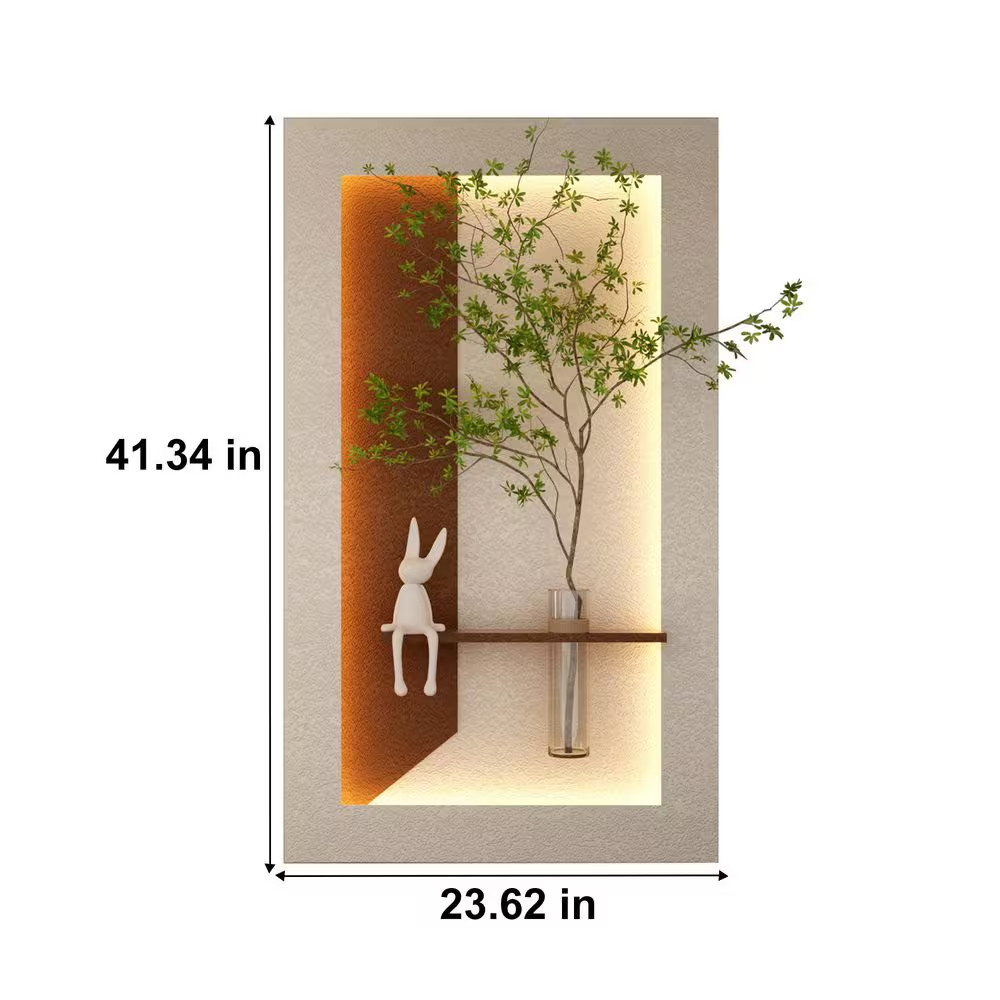 41 In. X 24 In. Light Coffee 3D Sandstone Art Wall Decor with Simulated Greenery