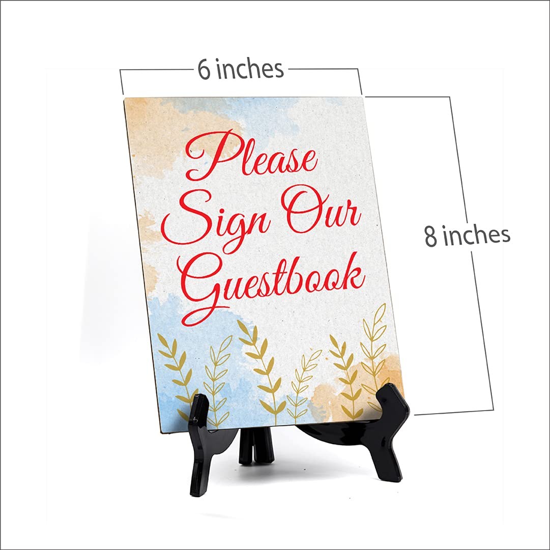 Signs ByLita Please Sign Our Guestbook, Blue Watercolor Table Sign (6 x 8″)