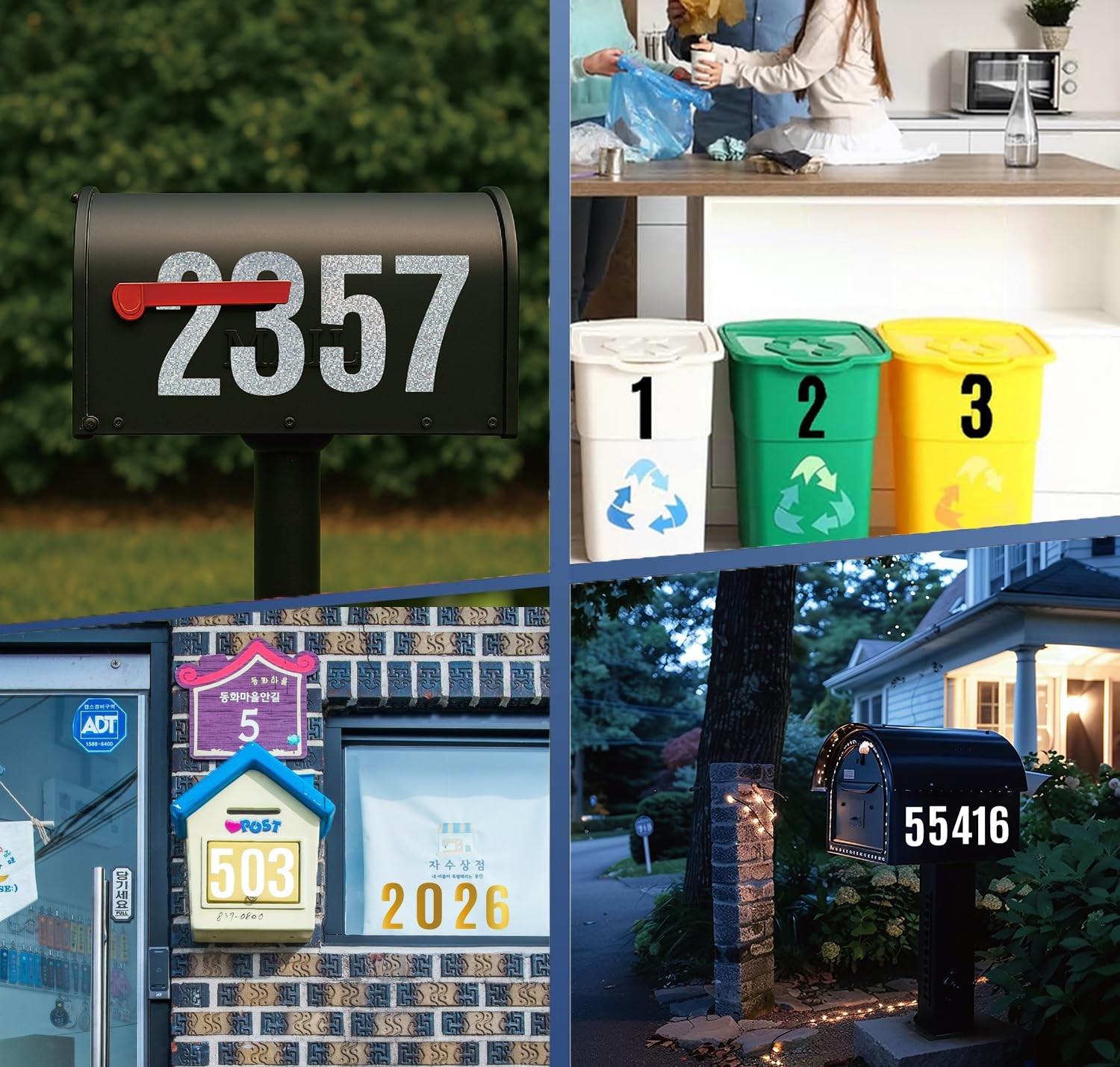 Large 4-inch number decals, 5 sheets of self-adhesive house number stickers