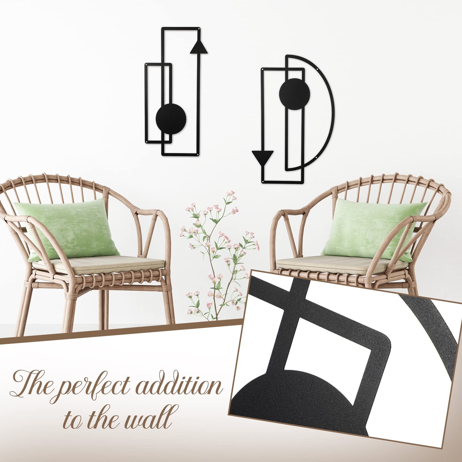 Riyiper 2 Pcs Metal Wall Art Minimalist Abstract Vertical Geometric Metal Wal…