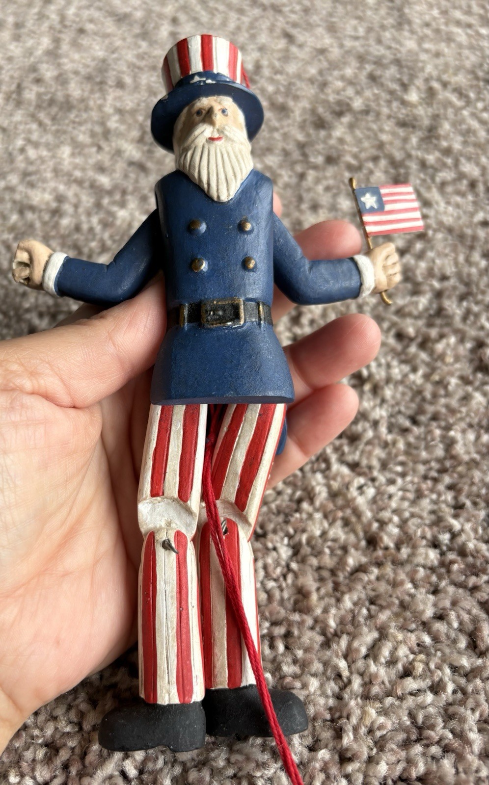 Vintage Uncle Sam Flag Stars & Stripes Door Hanger Pull String Rustic Americana