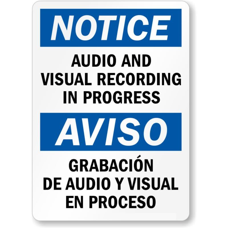 Audio Visual Recording Bilingual Aluminum Weatherproof Sign p872