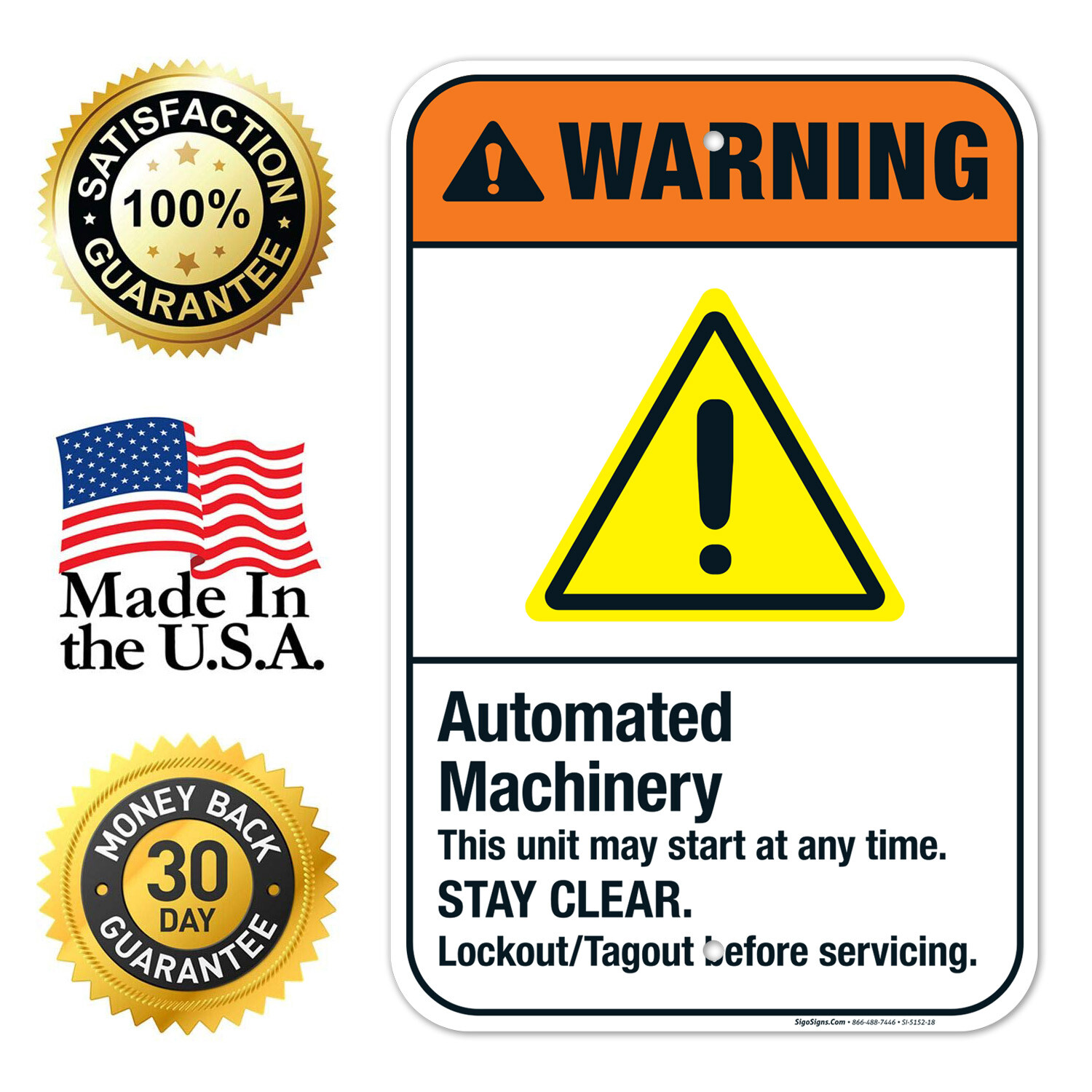 Automated Machinery This Unit May Start At Any Time Sign, ANSI Warning Sign,
