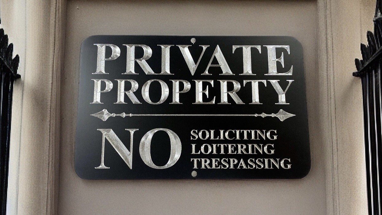 Engraved Private Property No Soliciting Trespassing Metal 11.5×7.5 Plaque Sign