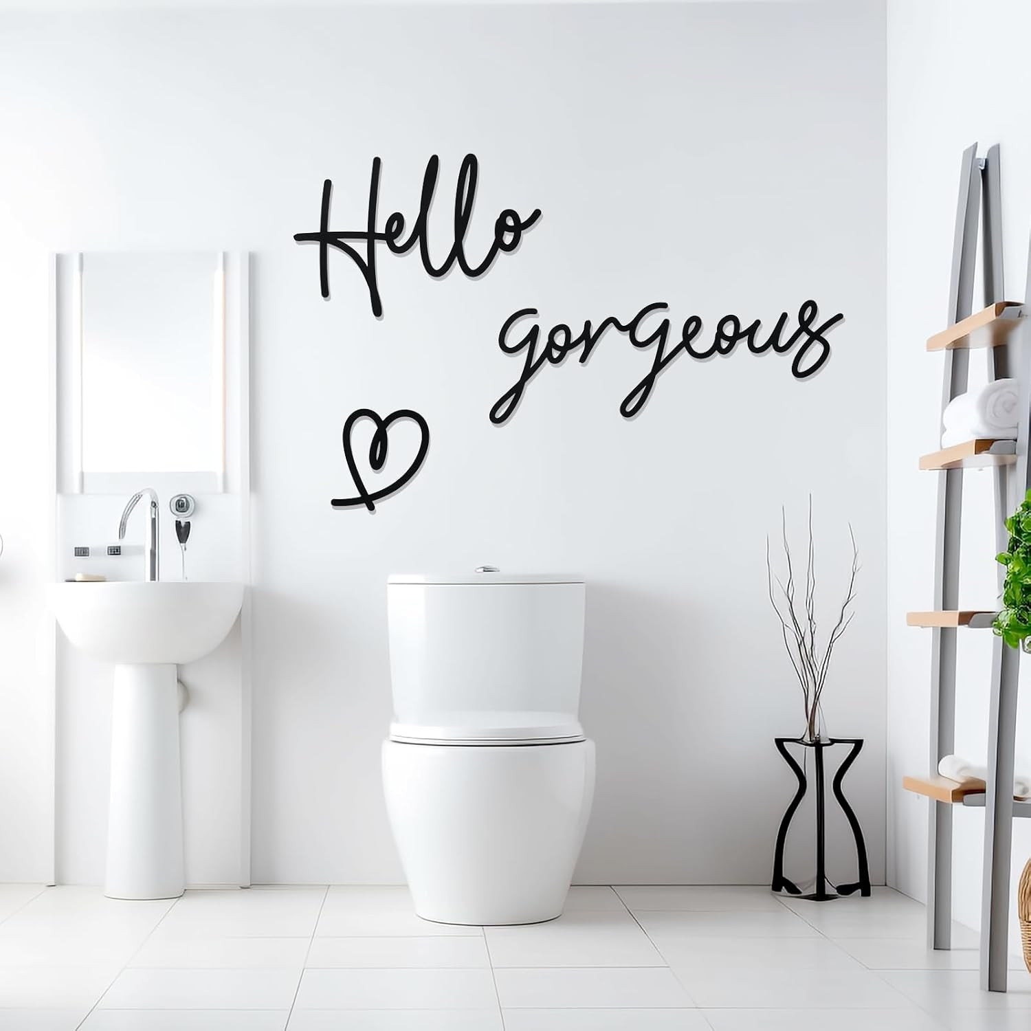 Hello Gorgeous Heart Sign Wall Decor Black Metal Wall Decor Modern Hello Gorgeou