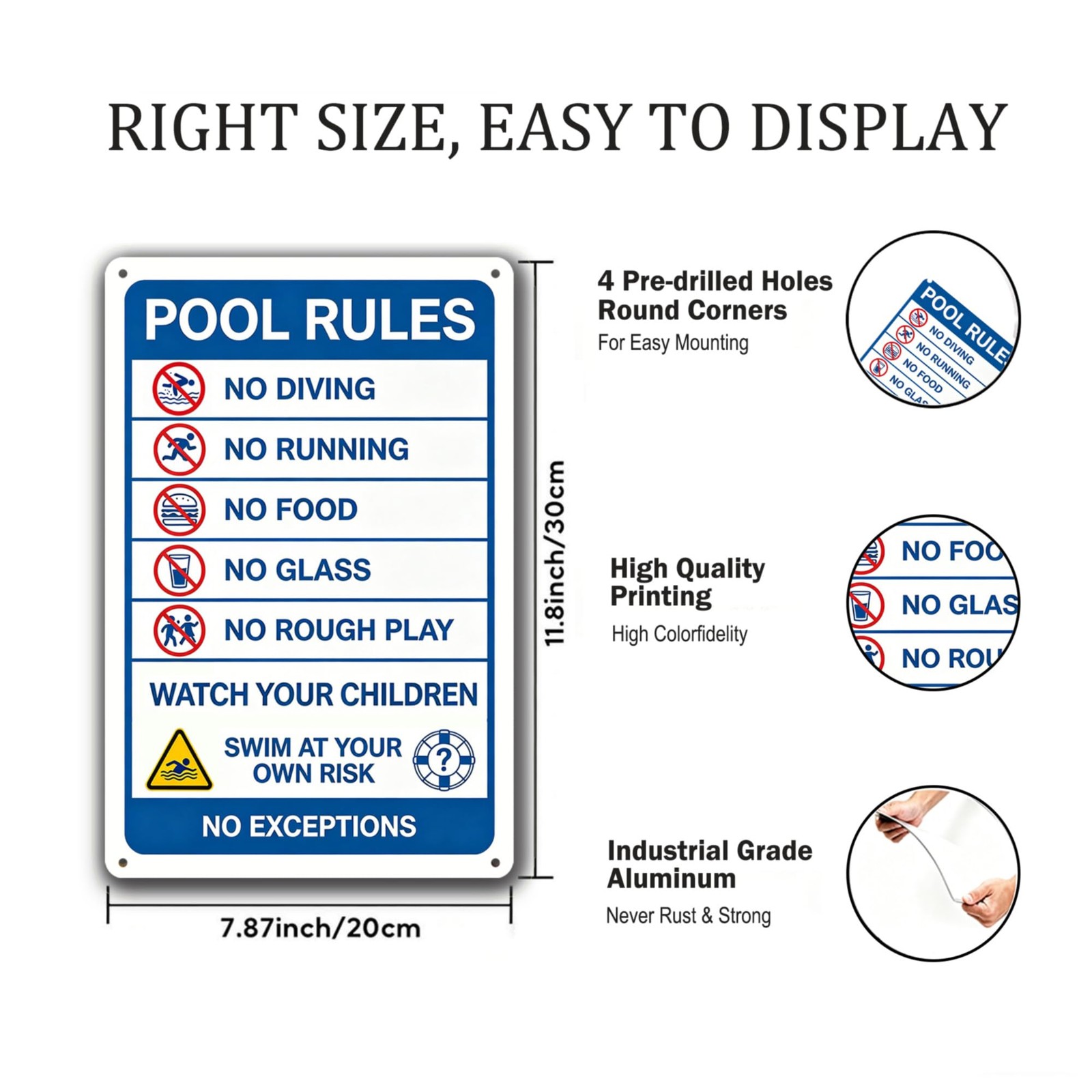 Funny Pool Warning Sign, 12×8 Inch Aluminum Pool Rules Sign, Indoor Outdoor B…