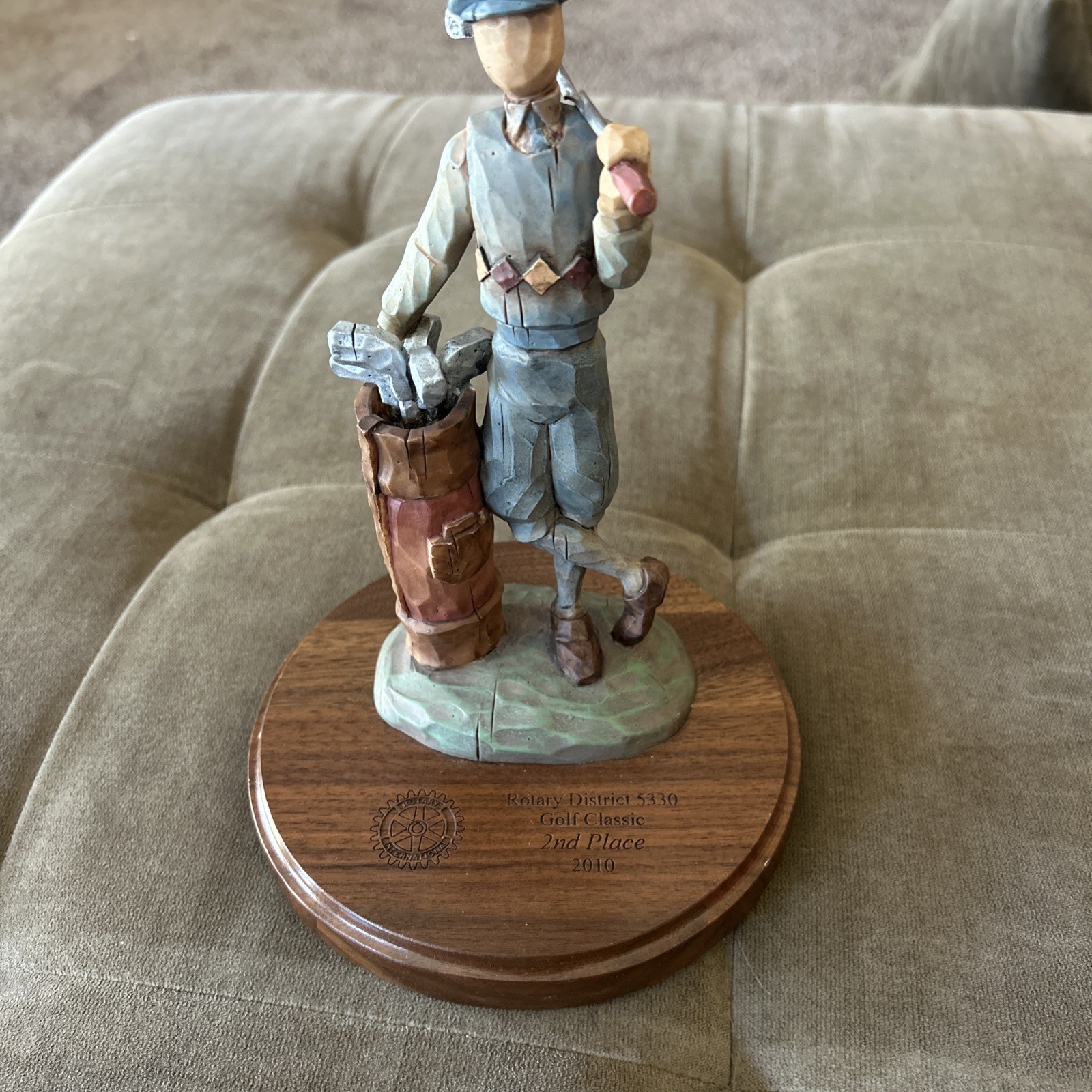 Rotary International Club Golf Trophy Wooden Golfer Please Read
