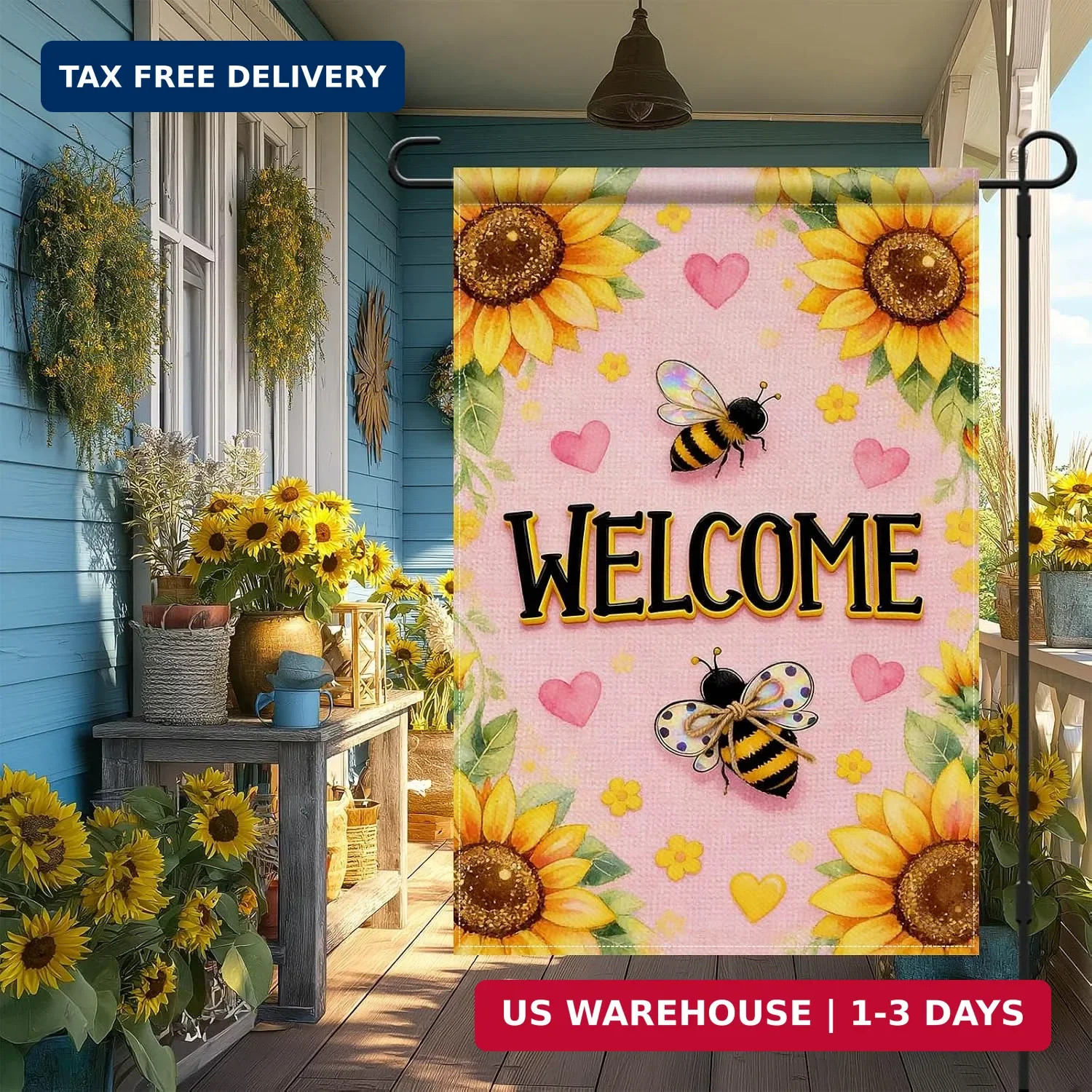 IVN Spring Summer Garden Flag 12×18 Inch – Welcome Sunflower Bee Outdoor Flag, D