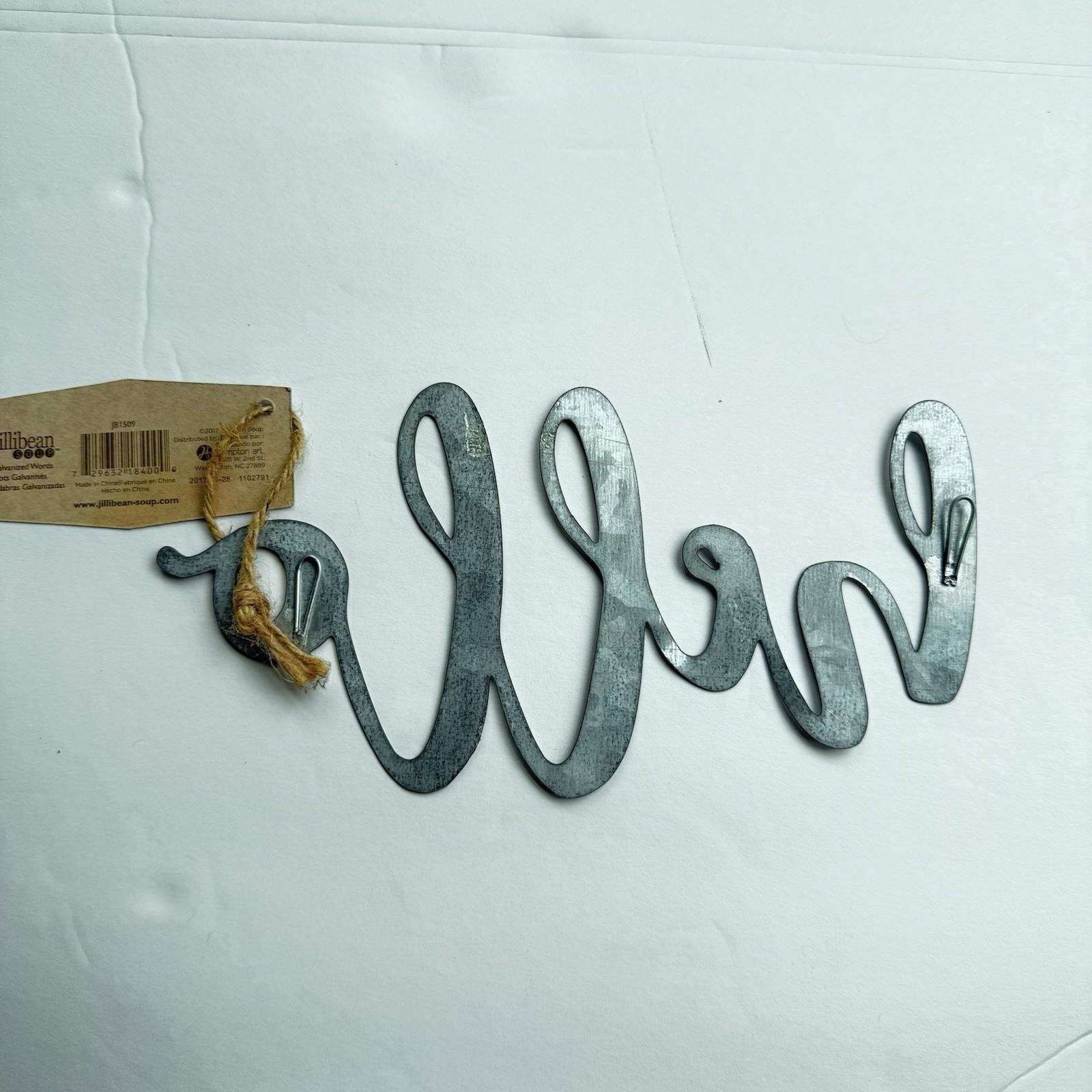 Hello Script Metal Word Sign, Galvanized Tin, Craft DIY Home Decor, Plaque Decor