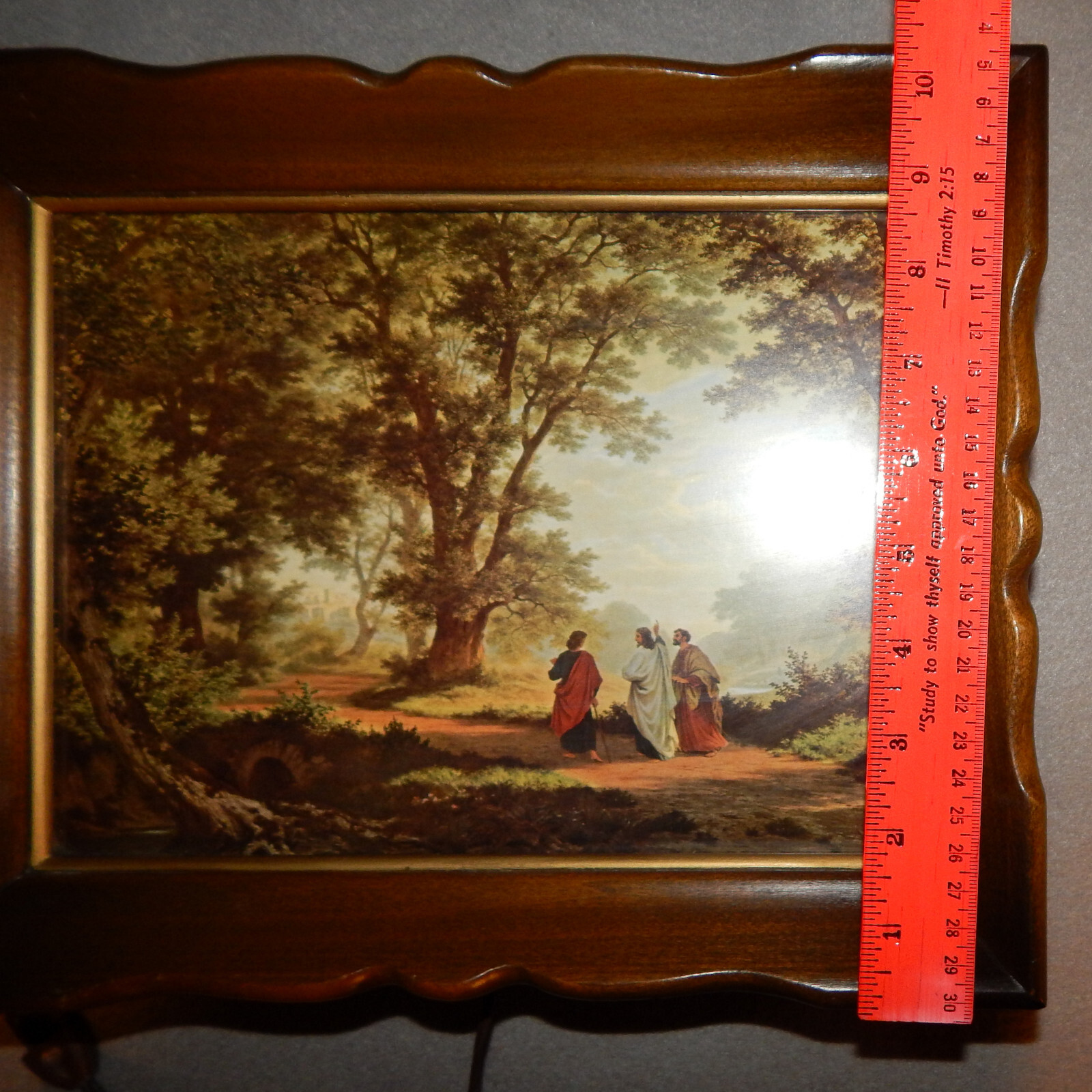 Vintage Lighted Road to Emmaus Picture in Wood Frame (12 1/2″ x 10 1/2″)