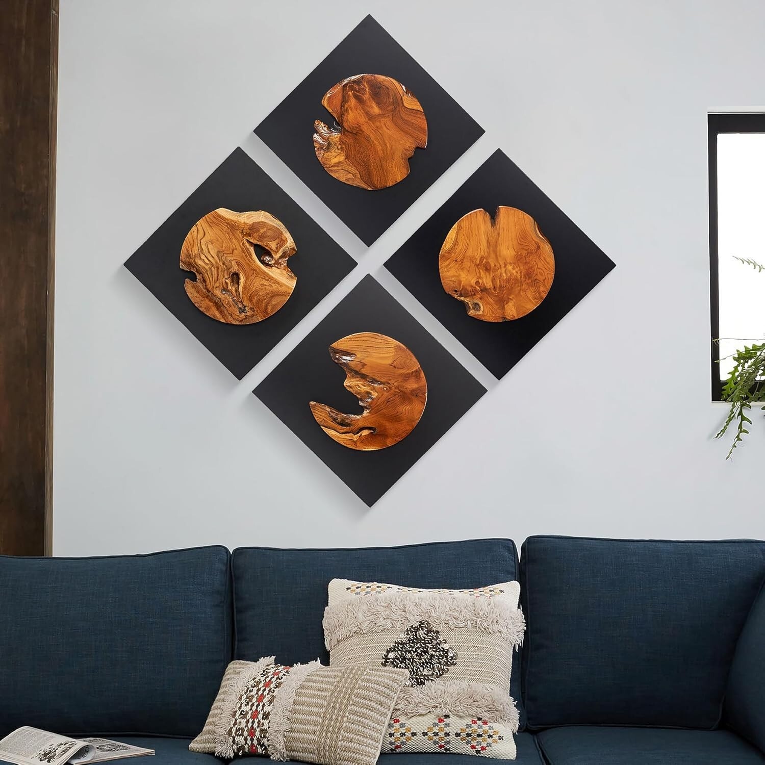 Rustic Teak Wood Wall Decor 17”x 17” Farmhouse Live Edge Wall Art Decor Gifts