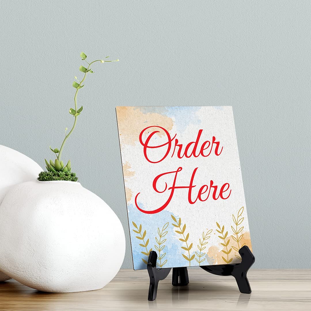Signs ByLita Order Here, Blue Watercolor Table Sign (6 x 8″)