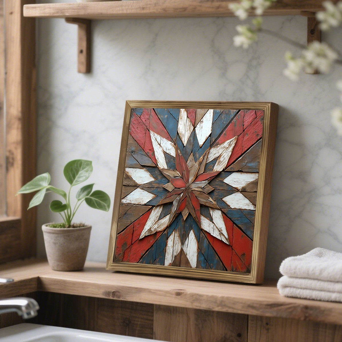 Rustic Patriotic Barn Star Wooden Plaque 4th of July Independence Day Decoration