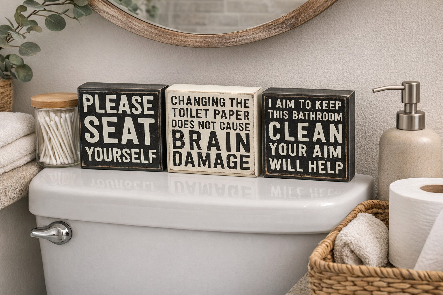 Primitives by Kathy Funny Bathroom Wood Box Sign Set 3 Piece