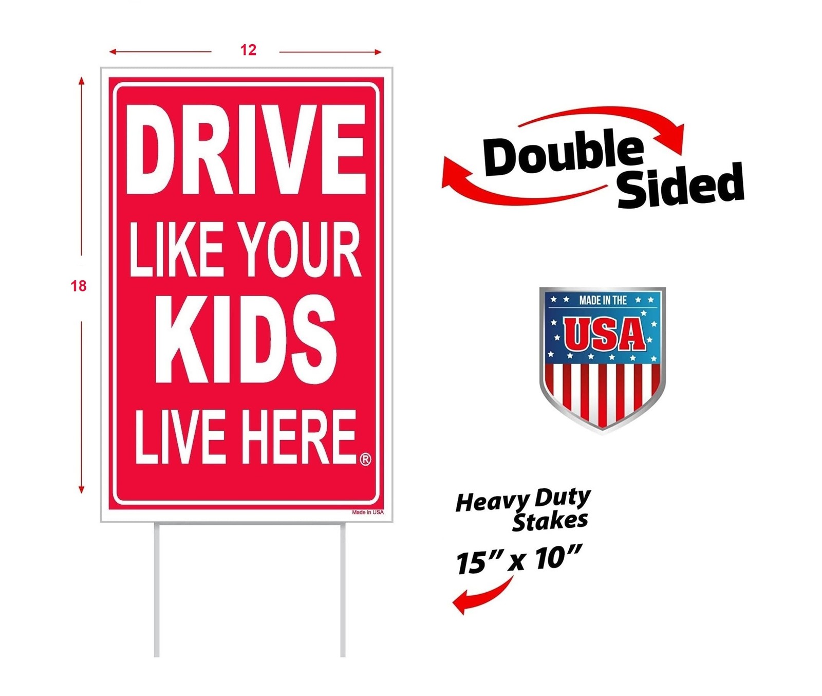 Drive Like Your Kids Live Here Yard Sign 2 Pack Double Sided 12×18 Slow Down