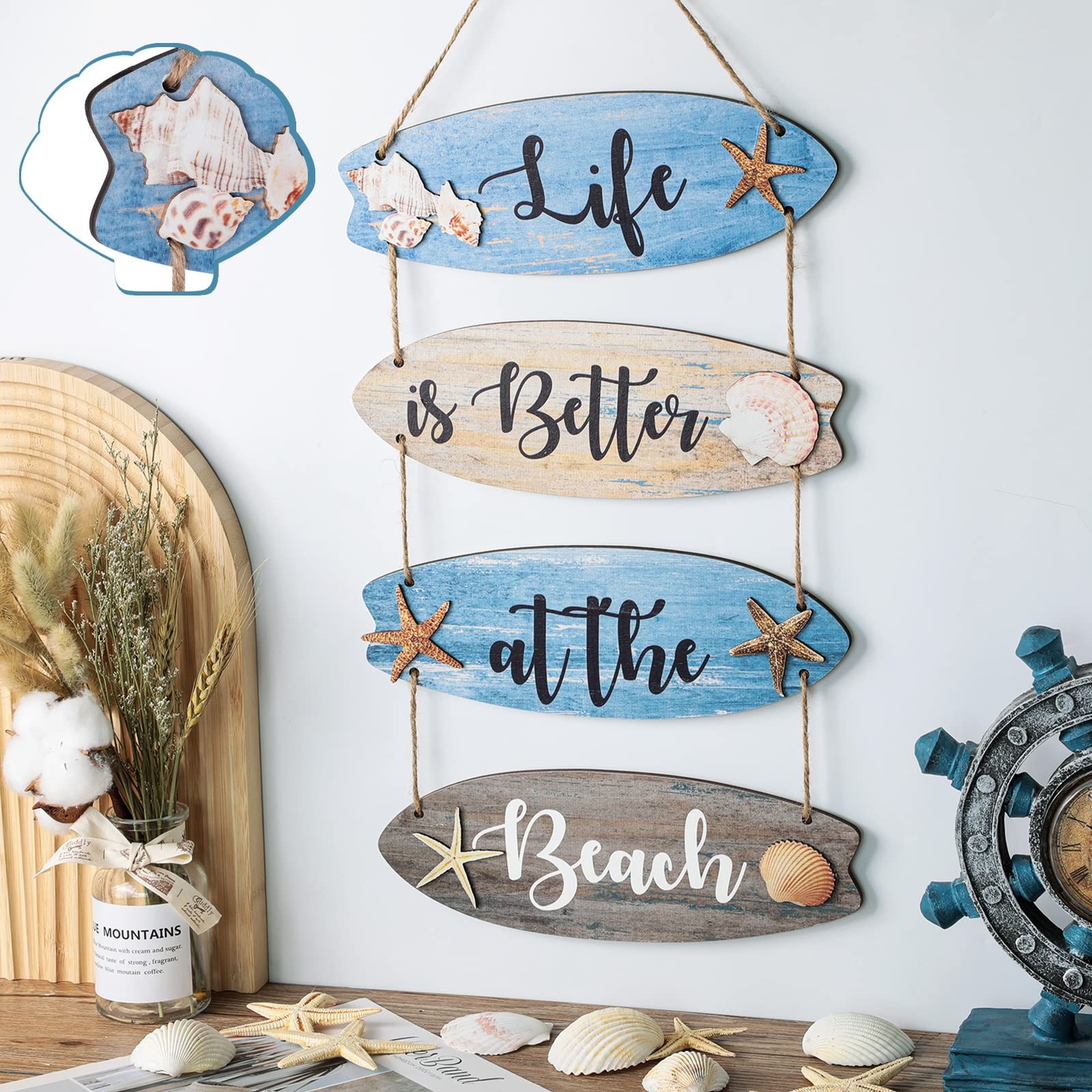 Beach Bathroom Decor Sign Blue Wall Decorations Inspirational Quotes Signs