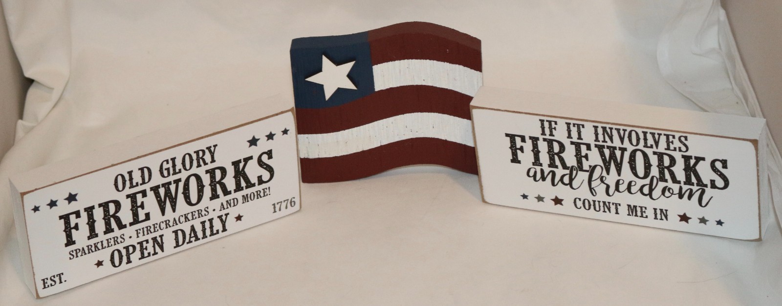 Patriotic Decor Set 3 4th of July Tier Tray Holiday Decor Flag Fireworks Rustic
