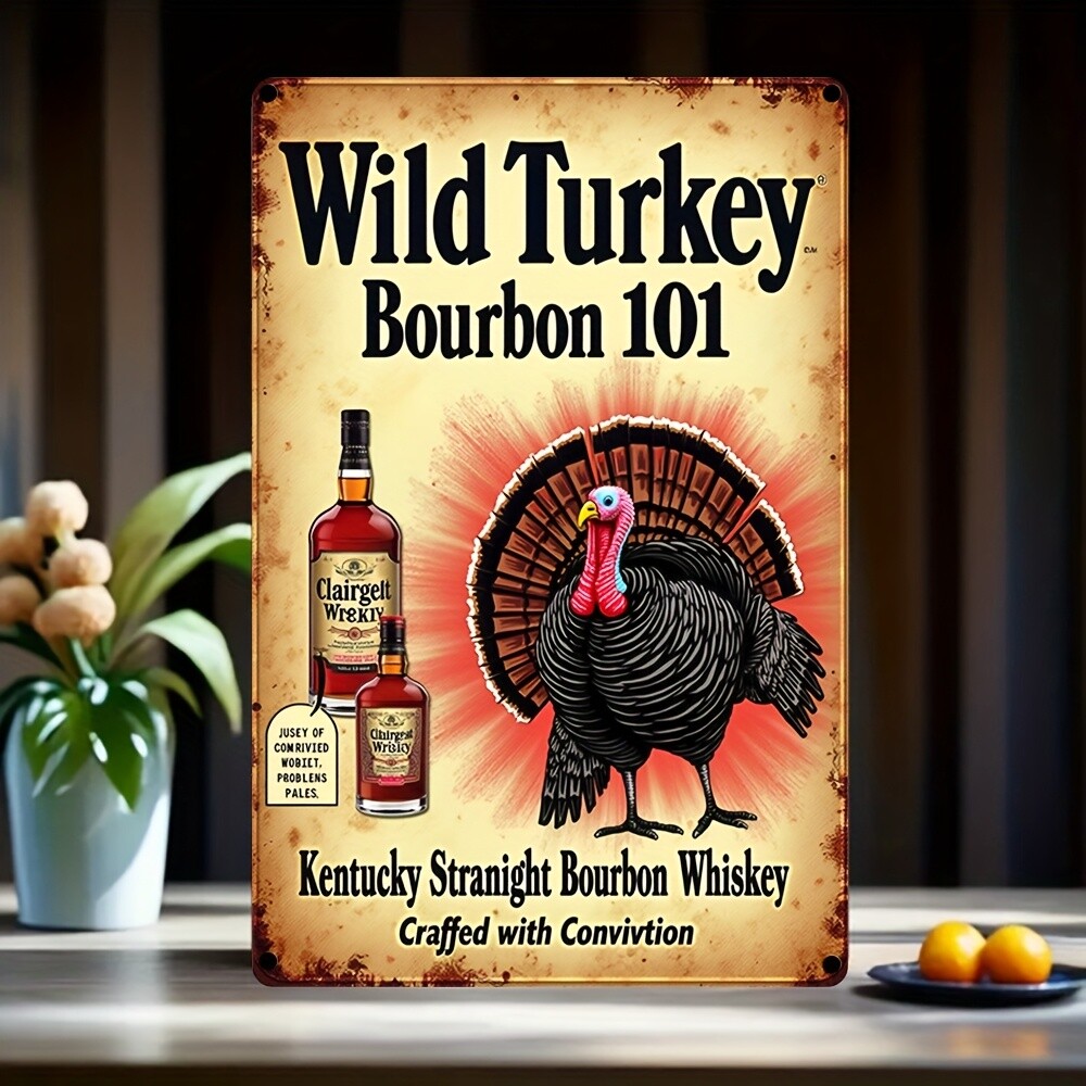 Vintage Wild Turkey Bourbon 101 Metal Sign – 8.0inch x 12.0inch Retro Wall Decor