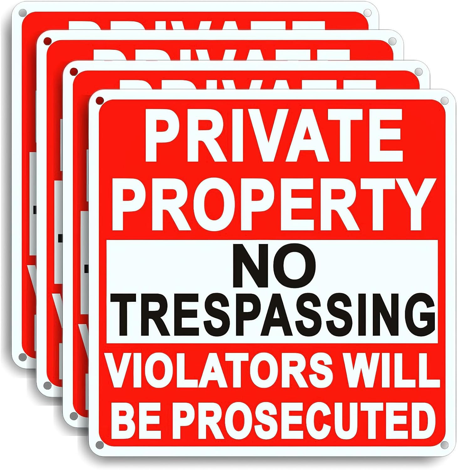 4-Pack Large No Trespassing Signs 9.5×9.5″ Reflective Aluminum Private Property