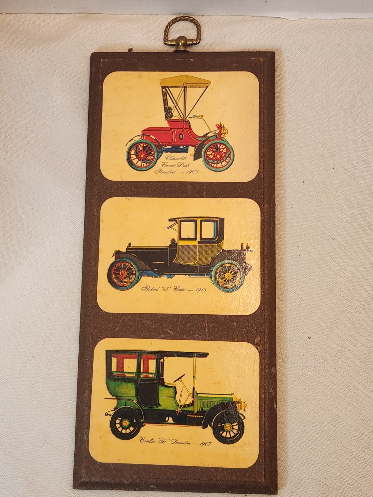 Set Of 2 Vintage 1960s Cars Trains Transportation Wood Wall Plaques Lacquered