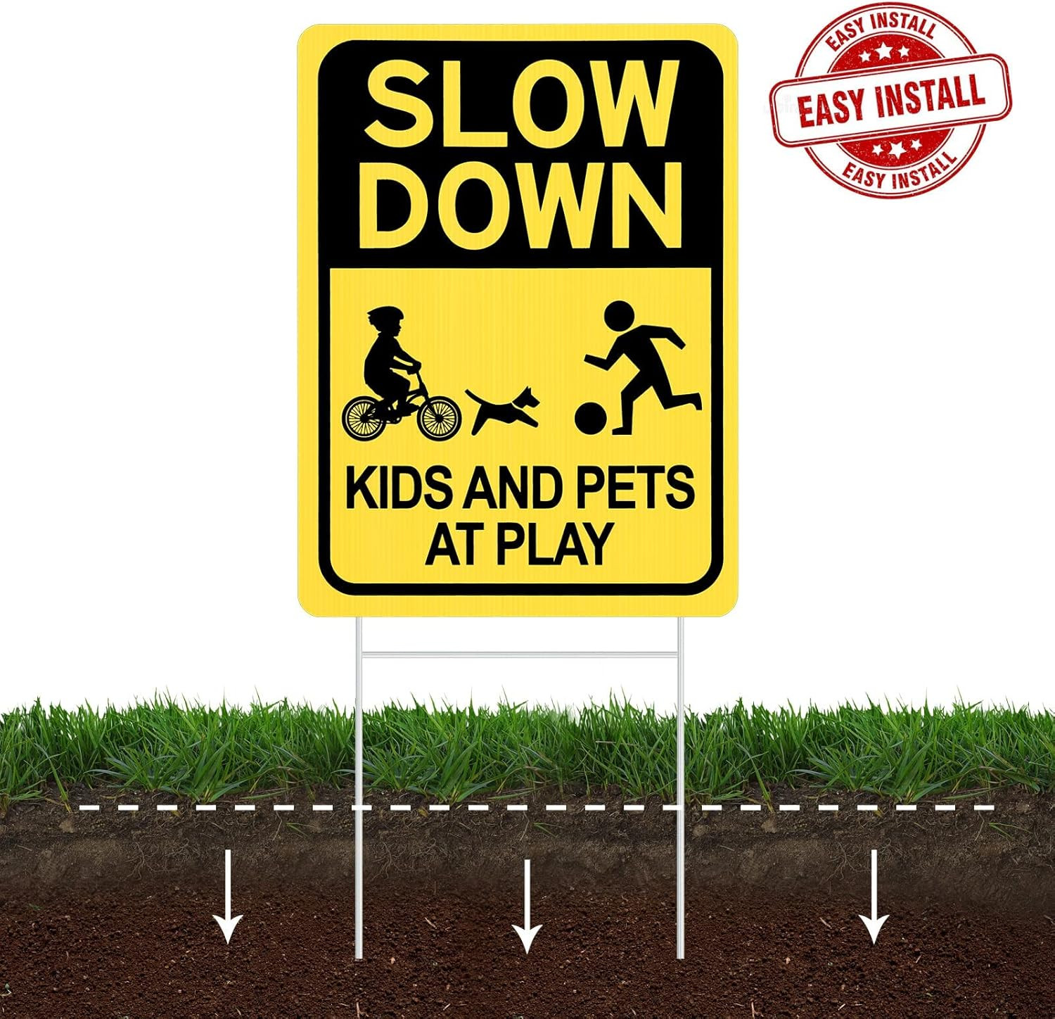 Slow down Sign with Metal Stake 2Pack, Kids and Pets at Play Sign,16″ X 12″ Corr