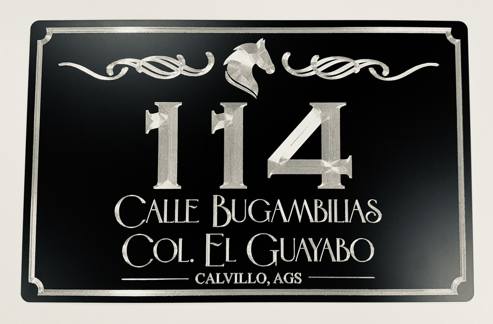 Custom Equestrian Horse Metal Address House Sign 15×9.5 Diamond Etched Engraved