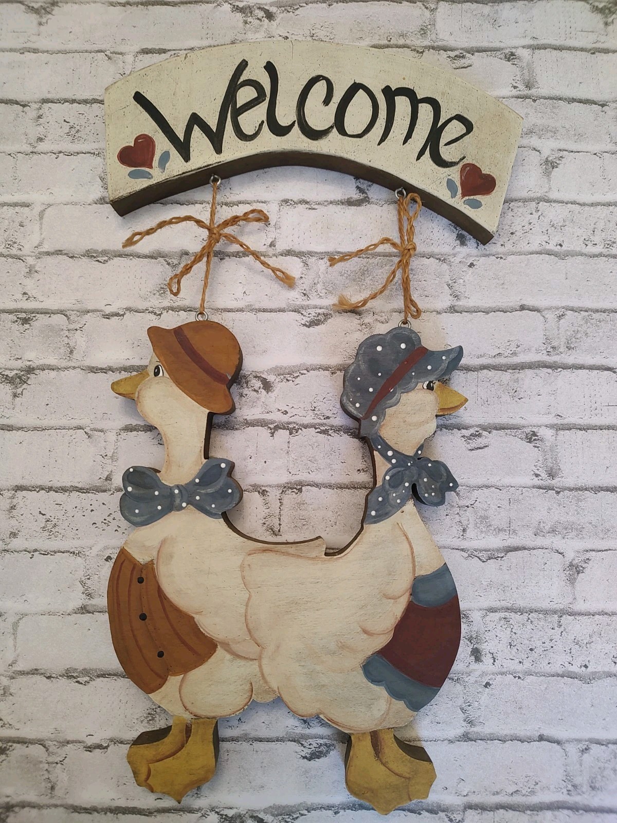 Vtg Cottage Core Country Themed, Welcome Sign, Mr & Mrs Goose & Hearts Dated 71