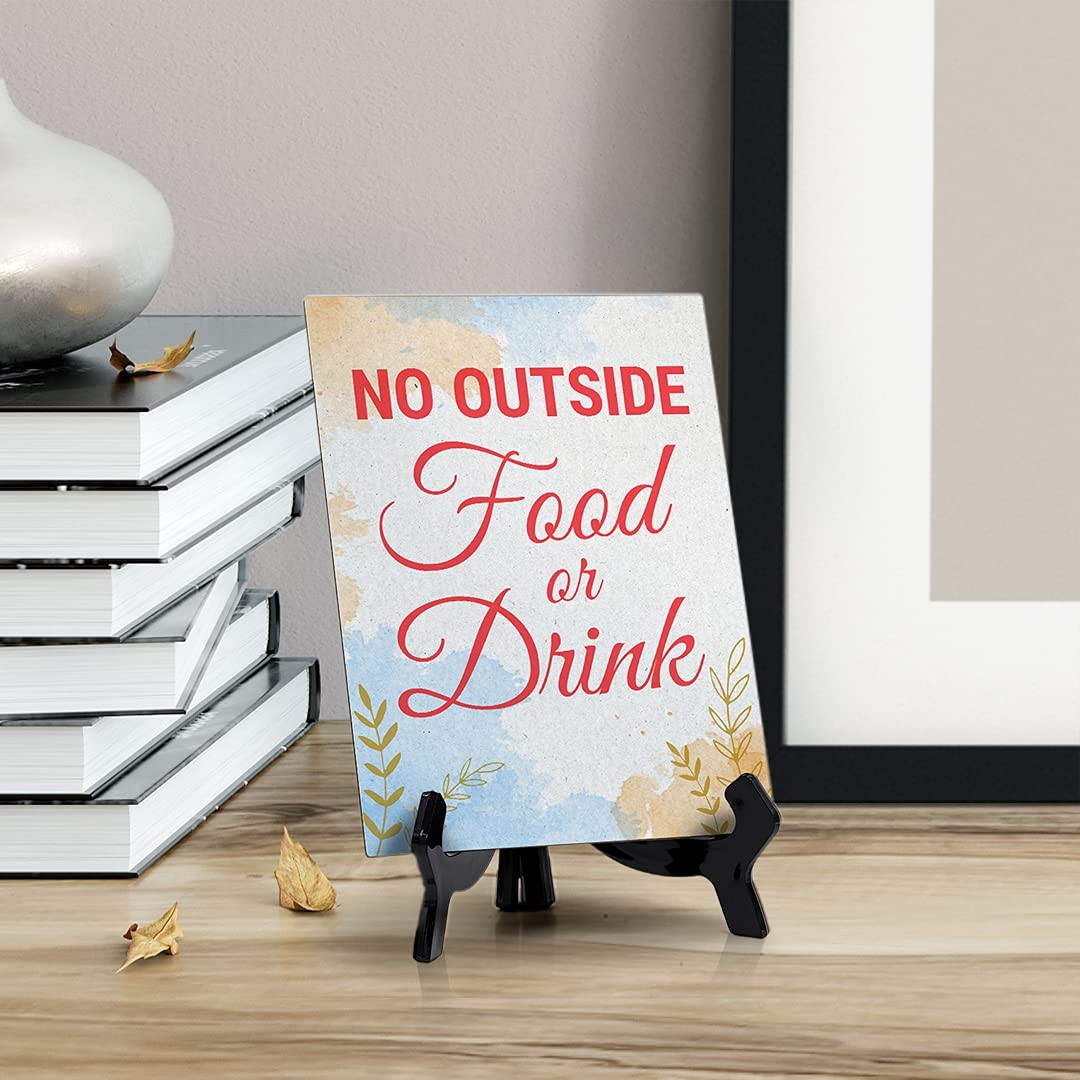 Signs ByLita No Outside Food Or Drink, Blue Watercolor Table Sign (6 x 8″)