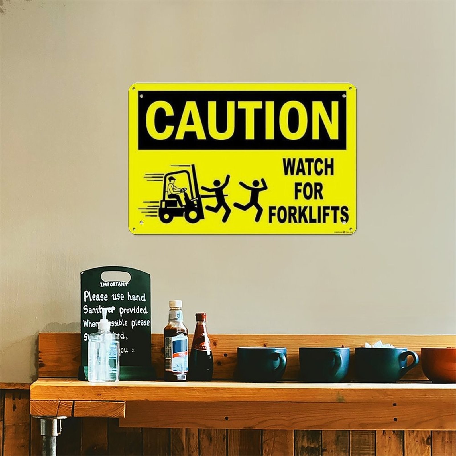 Caution Watch For Forklifts Funny Safety Warning Wall Art Metal Sign Decoration