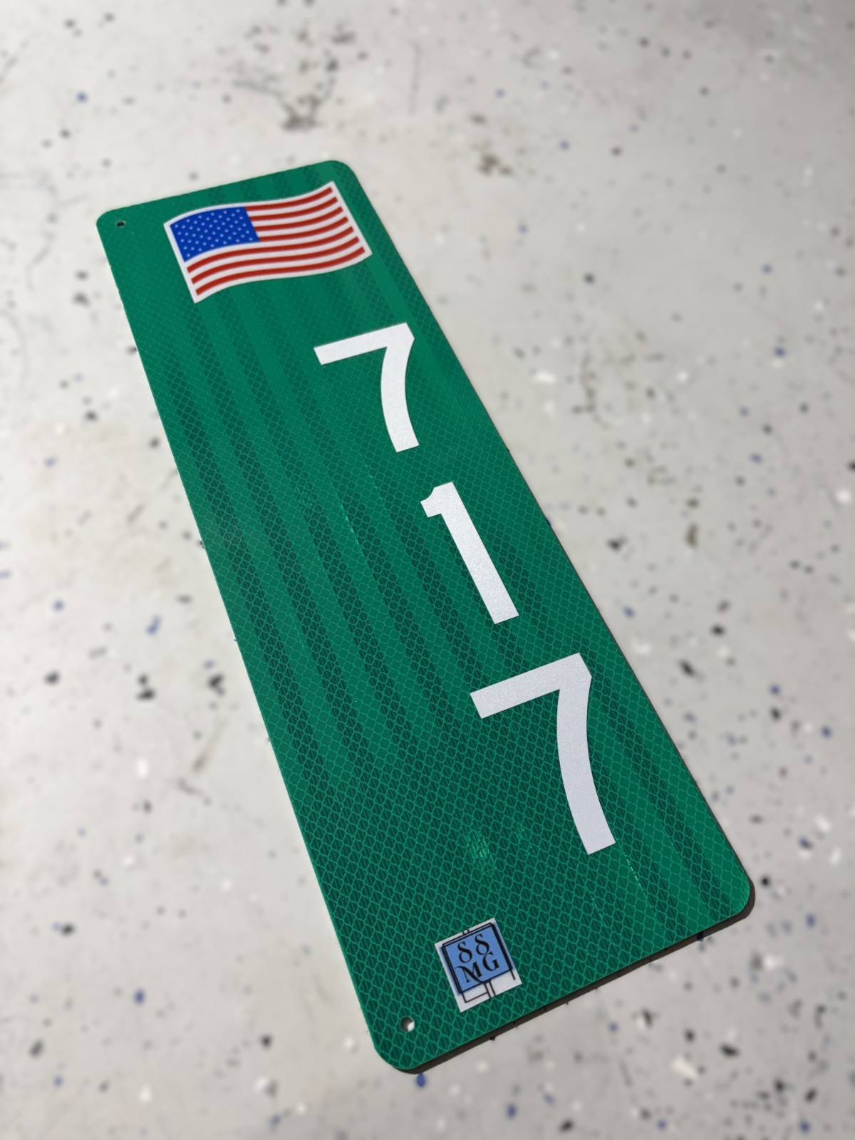 VERTICAL Double-Sided Reflective Address 911 Sign with American Flag By SSMG