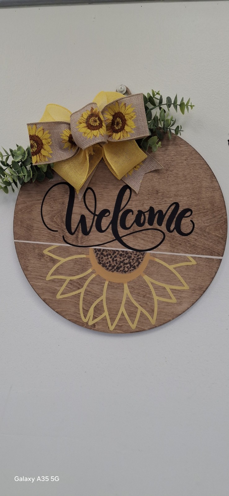 Wood Door Hanger Sunflower Welcome Sign