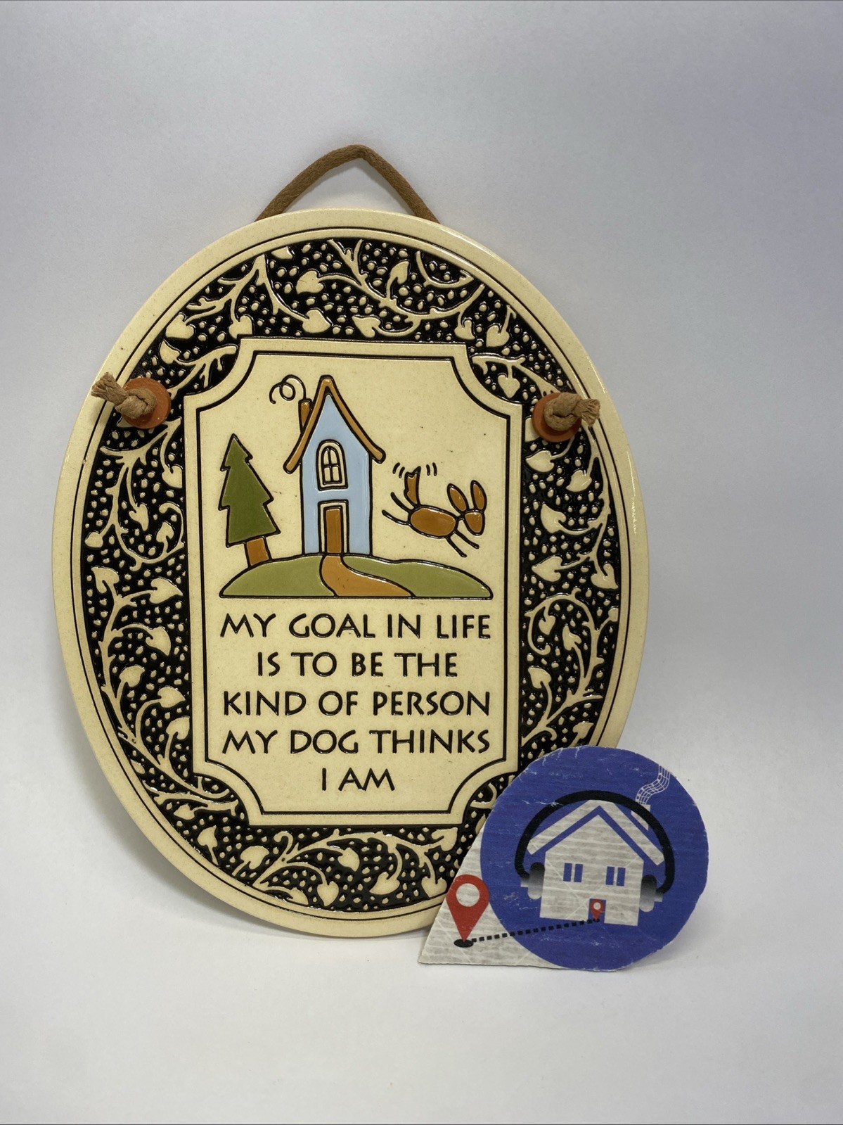 Vintage 1993 Dog Person Ceramic Wall Plaque Spooner Creek Designs Oval