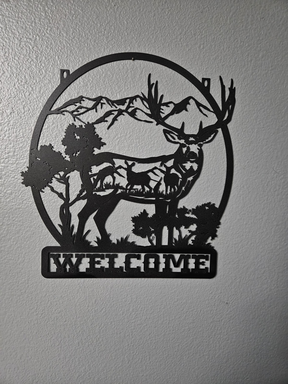 Black Metal Rustic Mountain Landscape Wall Decor Plaque, Wildlife Scenic Sign