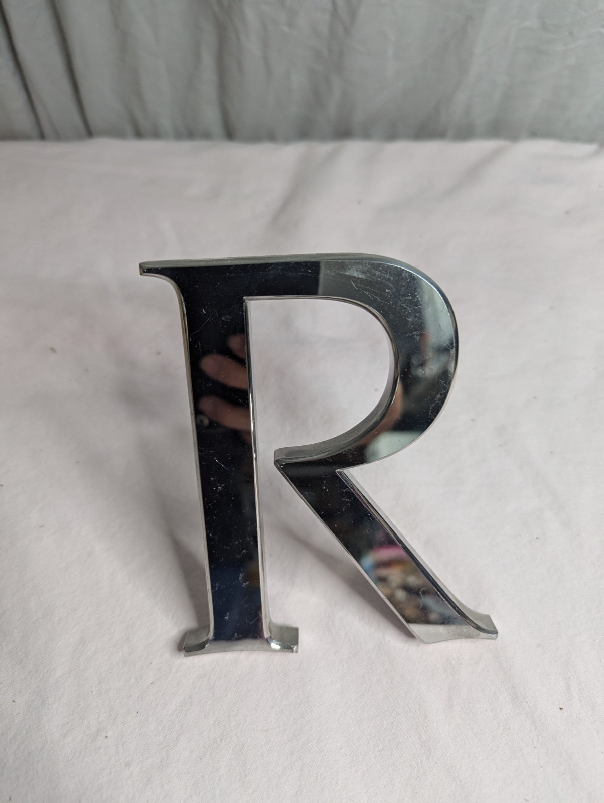 letter R silver Metal sign retail display room Art craft Business initial 5.75″